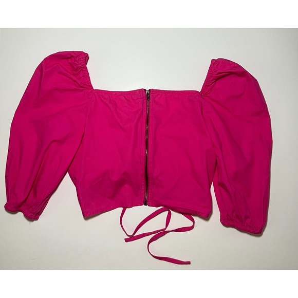 Vine and Love Hot Pink Puff Sleeve Crop Top - Picture 2 of 2